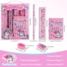 JIANTA Unicorn Stationery Set, 6-Piece Unicorn Pen Set for Girls, Eraser, Sharpener, Wallet, Ruler, Pencil, Children's Party Bag, Gift Set for Girls and Boys