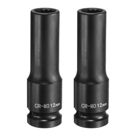 sourcing map 2Pcs 12-Point Deep Impact Socket 1/2 Inch Drive 12mm Metric Chrome Molybdenum Alloy Steel Spindle Axle Nut Impact Socket