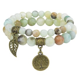 JUZICHEN Chakra Women's Yoga Bracelet with Tree of Life, Boho Bracelets Colourful Natural Stone Bracelet Women's 16-25 cm, Gemstone Bracelet for Women Men (G), Stone, Stainless Steel