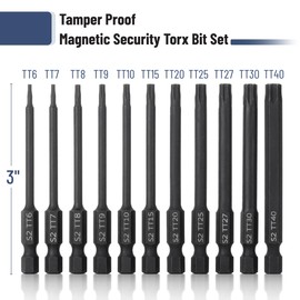 Bates- Impact Security Torx Bit Set with Holder, 11 pcs, 3 Inch Long, 1/4" Drive Hex Shank TT6-TT40, Alloy Steel, Tamperproof Magnetic Star Bits Set