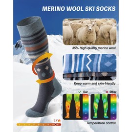 Niorasen Merino Wool Ski Socks for Men Women, Thick Knee High Thermal Winter Snowboarding Socks with Exquisite Box