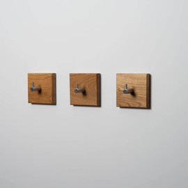 WOODS Square Wooden Coat Hooks, Handmade in Bavaria, Individually or as a Coat Rail, Towel Rail (Pack of 3, Oak, Stainless Steel Hooks)