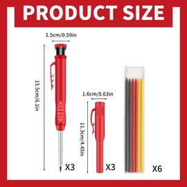 Satiskid 3 Pack Carpenter Pencil with 36 Refills & 3 Protective Covers, 2.8mm Solid Carpenter Pencil Refills, Heavy Duty Construction Pencils Built in Sharpener, Deep Hole Marke, Woodworking Tools