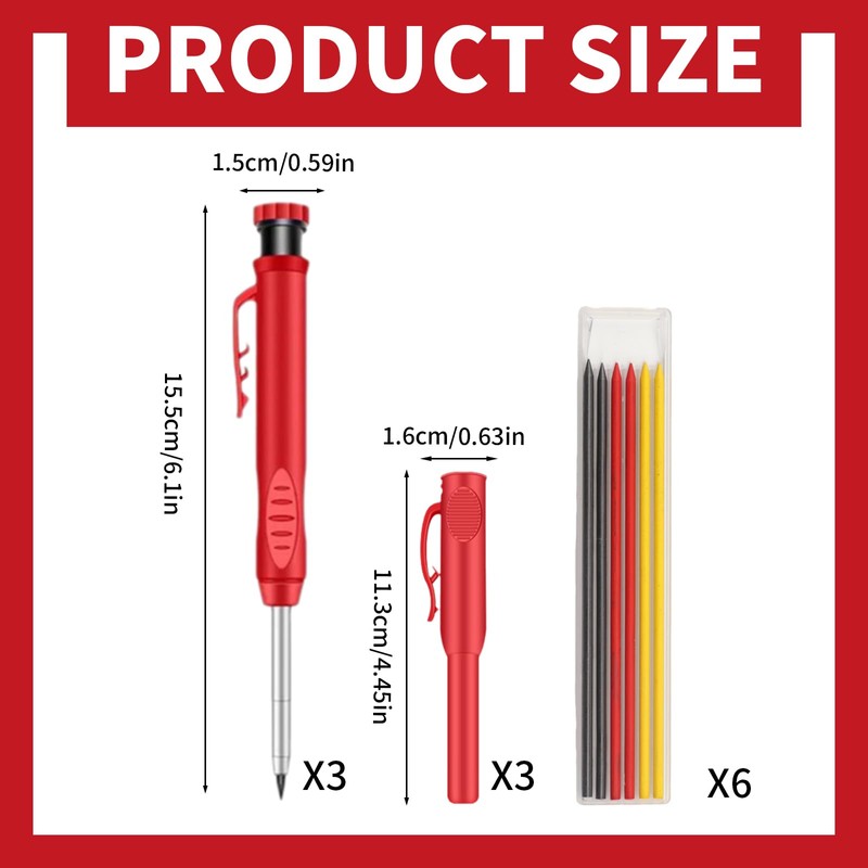 Satiskid 3 Pack Carpenter Pencil with 36 Refills & 3