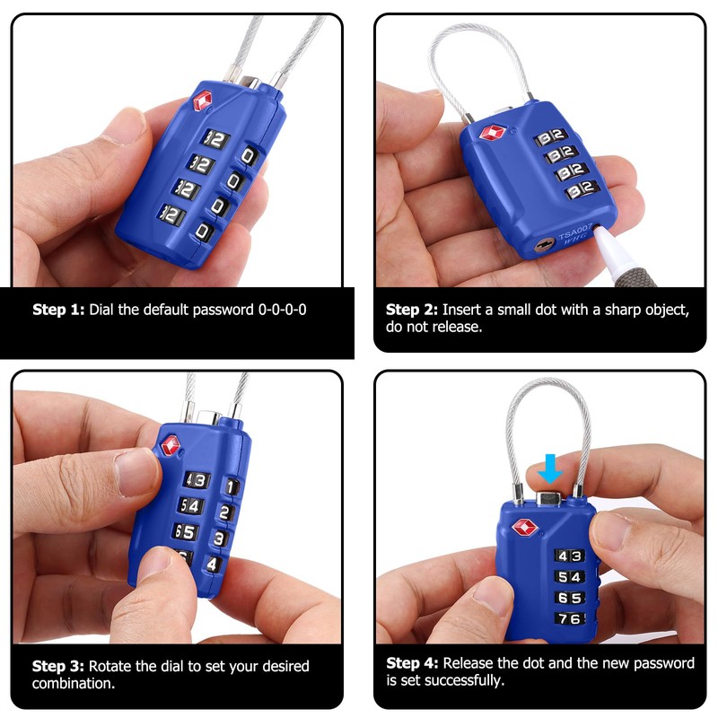 SharkByte TSA Suitcase Locks - 4-Dial Security Travel Combination Padlock,