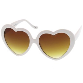 zeroUV Oversized Heart Shaped Sunglasses UV400 Cute Trendy Love Fashion Eyewear for Women 52mm (White/Amber)