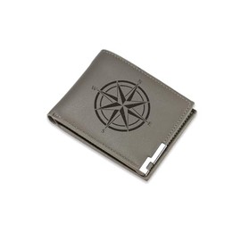 A1 Graphics Ltd Compass Wallet Vegan Leather Black Brown Grey Leather Travel Wallet Gift for Adventure Lovers (Grey)