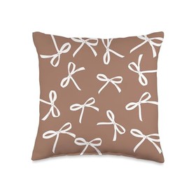 Mocha Mousse Coquette Bow Throw Pillow