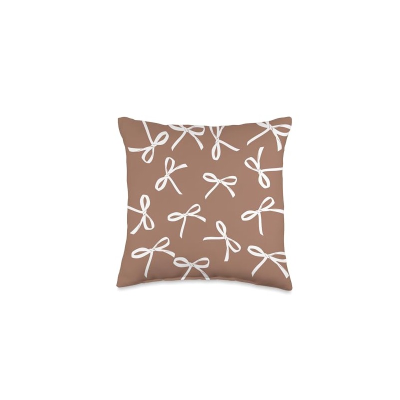 Mocha Mousse Coquette Bow Throw Pillow