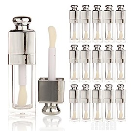 COSIDEA 18 tubos vacíos de 8 ml, cuadrados transparentes para brillo de labios plateados, con varita de pie de doe grande, para botellas de tinte de aceite de labios