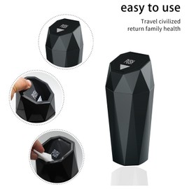 YIOVVOM Car Trash Can with Lid，Mini Diamond Design Automatic Portable Trash Can，Small Trash Bin for Automotive Office Home Kitchen 1, Black