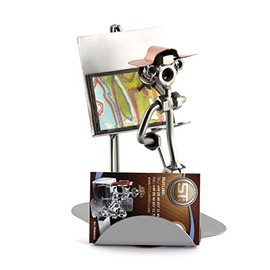 Steelman24 I Nuts and bolts sculpture Artist With Business Card Holder I Handmade ornaments I Made in Germany I I Metal figurine