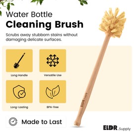 ELDR Supply Bottle Brush, 14in Extra Long German Beechwood Handle, Strong Hemp Bristles, Zero Waste, Cleans and Scrubs Hard to Reach Wide Mouth Jars, Glasses, and Tumblers