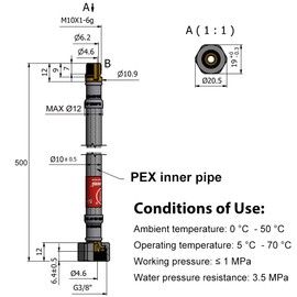Arcora connection hose, fitting hose G3/8 x M10 x 50 cm, DN8 connection hose extension, reinforced hose for tap, mixer tap DVGW