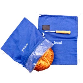 Bread Bags for Homemade Bread - 2 Pack Reusable Sourdough Storage | 1 Linen, 1 Plastic Lined | Keeps Loaves Fresh + Bonus Scoring Tool