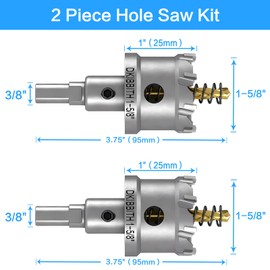 TCT Hole Saw Set, 2-Pack of 1-5/8" (40mm) Heavy Duty Tungsten Carbide Tipped Hole Cutters for Stainless Steel Mild Steel Copper Iron Brass Plastic and More, with Titanium-Plated Pilot Drill Bits