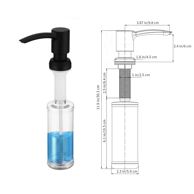 Built in Sink Soap Dispenser Matte Black, ABS Pump Head,