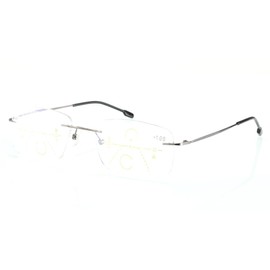 Ultralight Rimless Multifocus + Bluelight Block Glasses 3 Powers in 1 Reader (Gray, 250)