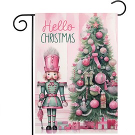 Morigins Hot Pink Christmas Tree Garden Flag The Nutcracker Double Sided Winter Happy New Year Decorative Flag for Party Yard Home Outdoor Decor 12.5×18 inch