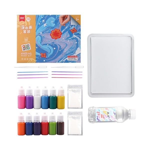 FUNFANG Watercolor paint set Paint kit Painting set Marbling Paint Kit 12 Colors Perfect Water Art Paint Mate Safe and Art & Crafts Supplies for DIY Gift Projects Toddlers Early Learning