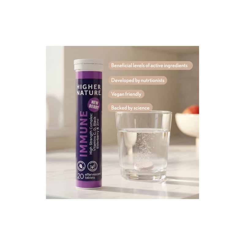 Higher Nature Immune Effervescent - Blackcurrant and Elderberry, 20 Tablets