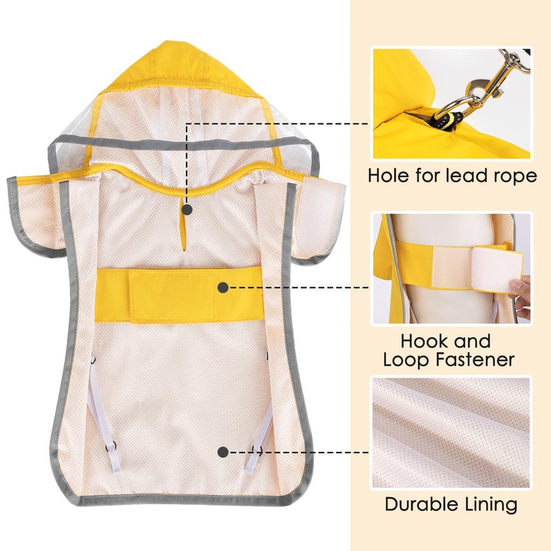 SlowTon Dog Raincoat, Adjustable Dog Rain Jacket Clear Hooded Double