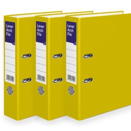 A4 Lever Arch Files for Paperwork, Metal Thumb Ring, Archive Document Folder | Large Ring Binders for Office, School & Home Filing (Yellow, Pack of 3)