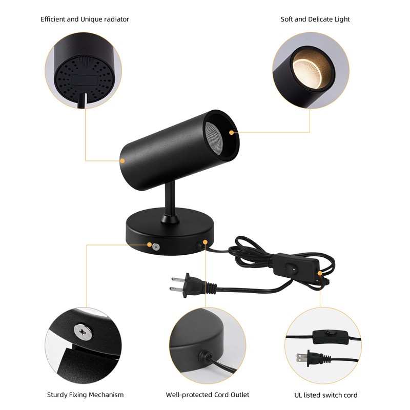 Aisilan LED Adjustable Wall Spotlight, 12W Plug-in Wall Sconce, Directional
