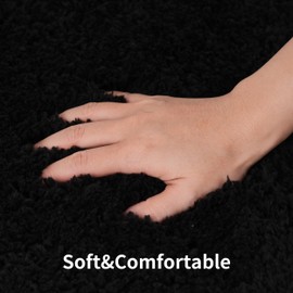 WCBSTT 3 Pieces Luxury Bathroom Rug Set with U-Shaped Toilet Rug, Non-Slip Rubber Bottom, Thick Microfiber Fluffy Plush, Water Absorption, Quick Dry, Ultra Soft, Bath Mats for Bathroom, Tub(Black)