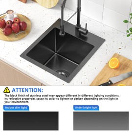 13 x 15 inch Drop in Bar Sink Black, Small Topmount Kitchen Sink Single Bowl 18 Gauge Handmade Wet Bar Sink with Drain