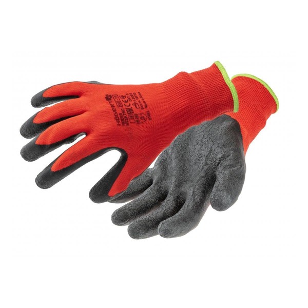 Högert Technik RODER Latex Coated Gloves, Red/Black, Size 9, 12