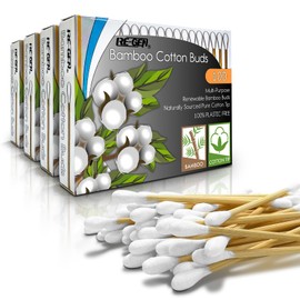 RE-GEN Bamboo Cotton Buds 400 Pack (4x 100pc Box) | 100% Natural Cotton Wool Tips | Biodegradable Compostable Bamboo Ear Buds | Eco-Friendly Recyclable Plastic Free