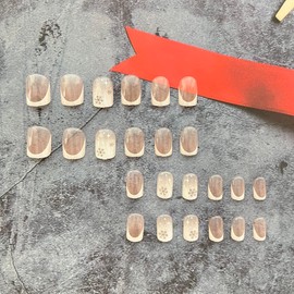 Christmas Press On Nails - Short Square Fake Nails with French Tip Acrylic, Cute White Snowflake Full Cover Stick On Nails for Xmas Manicure Decorations