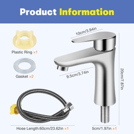DAJASD Cold Water Tap, Cold Water Tap Guest Toilet, Single Lever Tap Bathroom, Small Tap Cold Water, Small Tap Guest Toilet with 60 cm Connection Hose for Bathroom Guest Toilet