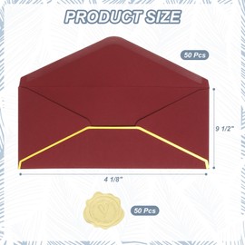 PATIKIL #10 150GSM Pretty Business Mailing Envelopes, 50Pcs 4.1 x 9.5" Self Seal Standard Letter Size Envelopes with Gold Border and Stickers for Christmas Wedding Cards, Burgundy