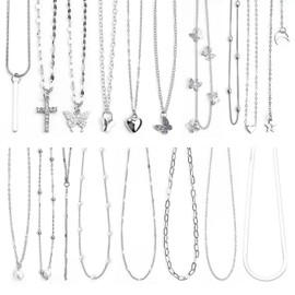 18 Pcs Y2K Necklace Set, Y2K Jewelry and Grunge Necklace Pack with Cross, Heart, Butterfly, Star, Moon, Pearl Chain Pendants, Emo Necklace Layered Set for Women