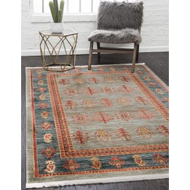 Unique Loom Fars Collection Tribal Modern Casual Light Blue Area Rug (5' 0 x 8' 0)