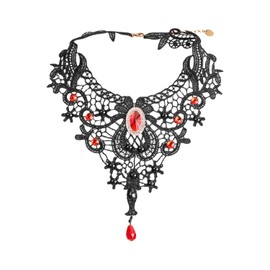 CYNOSURETECH 1 Piece Gothic Necklace Set, Lace Choker for Women, Vintage Accessories for Clothing, Carnival Choker for Women, Gothic Choker Necklace Accessories, Lace Jewelry Necklace (Red)