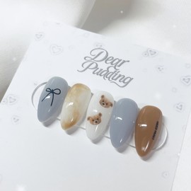 [Handmade Nail Tips] Vintage Bear Nail Tips - Long Oval / [수제네일팁] 빈티지베어 네일팁 - 롱오벌
