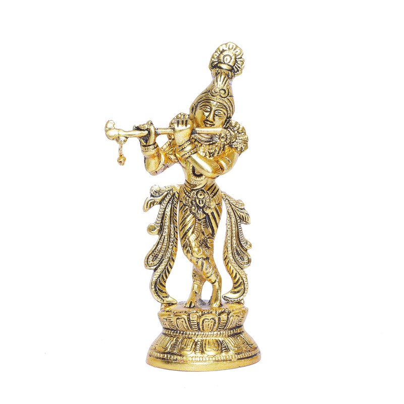 KridayKraft Lord Krishna Metal Statue,Krishna Murti Playing Flute for Temple
