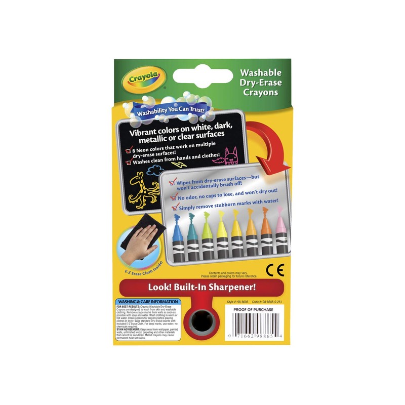 Crayola, Dry-Erase Neon Crayons, Art Tools, 8 Count, Washable, Perfect