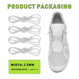 NDTEZUGT 2 Pairs Elastic Thin Shoe Laces Stretchy Round 2.5mm Replacement for On Cloud Sneakers, White