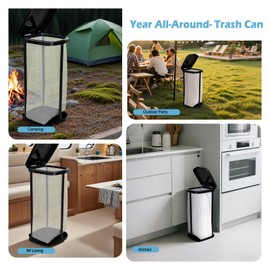 UUFCTY Collapsible Trash Bag Holder Portable Garbage Bin Holder Stand for Kitchen Outside 13 Gallon Plastic Outdoor Trash Can with Lid for Parties and Camping, Black