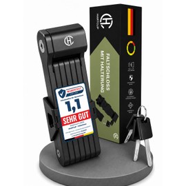 Bicycle Folding Lock with Hard Clip 85 cm - Safe, Compact and Rattle-Free, High Security Bicycle Lock for E-Bike & City Bike with Bracket