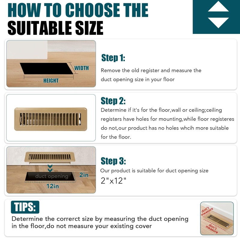 VOISEN Floor Register 2x12, 6 Pack Floor Vent Covers, Steel