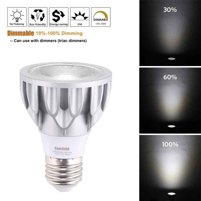 Familite PAR20 LED Bulbs, 12W Dimmable Spot Light, 100W Halogen