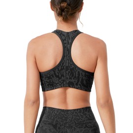 Sports Bras for Women Open Back Workout Gym Bra Padded Impact Yoga Tops with Ajustable Back Straps Black-M