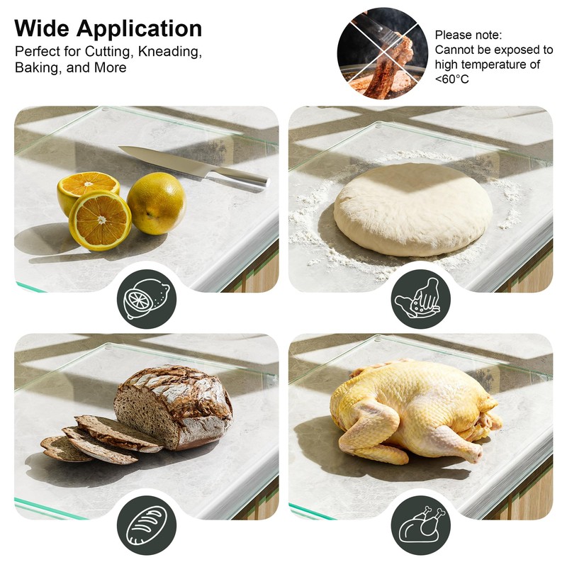 Tempered Glass Cutting Board with Lips, Clear Cutting Board, Easy