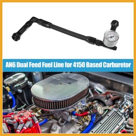 Partuto 4150 Braided Fuel Line with Pressure Gauge AN6 Dual Feed Carb Fuel Line for 4150 Based Carburetor Aluminum Black Replacement