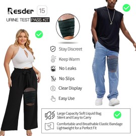 15 Pcs Urine Test Complete Kit Includes 3 Transparent Leakproof Bags,10 Adhesive Temperature Test Strips,59" Adjustable Leg Straps,Filling Funnel,Portable Travel Urine Test Bag